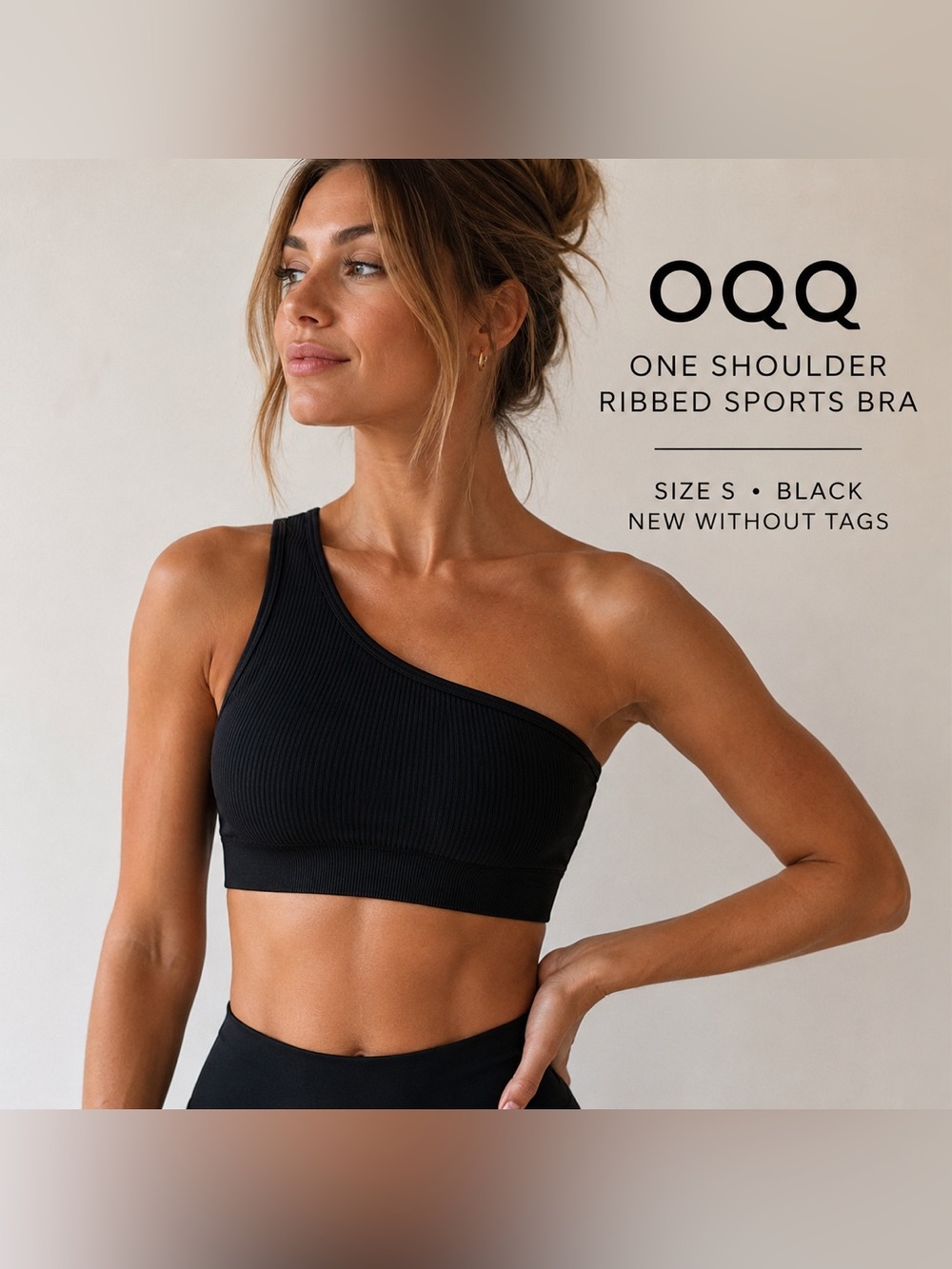 One-Shoulder Ribbed Sports Bra - Black